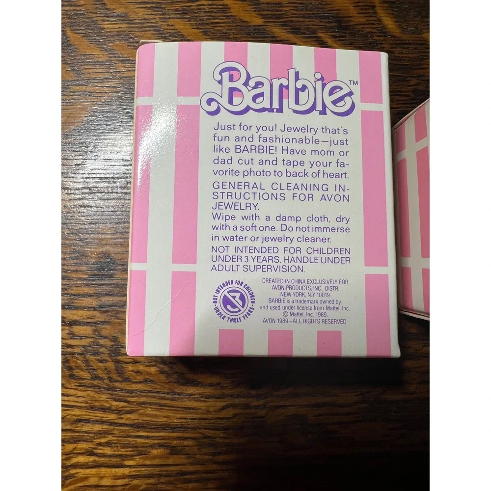 VTG Barbie Avon Jewelry Set 1989 NOS Necklace Lip Gloss Bracelet Pink Heart Box